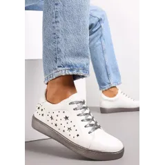 Srebrne Sneakersy Z Ozdobnymi Gwiazdkami I Sznurówkami Z Błyszczącą Nitką Rozmiar 39