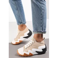CIEMNOBEŻOWE SNEAKERSY NA PLATFORMIE Z WYPUSTKAMI ROZMIAR 39