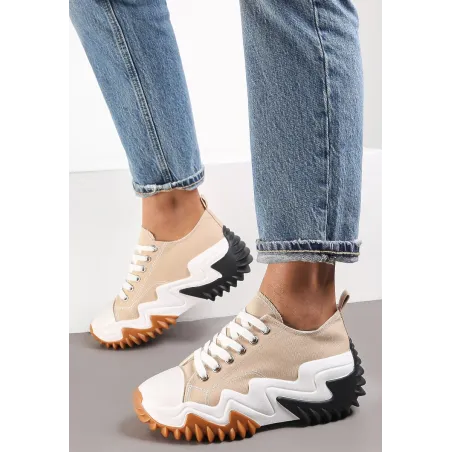 CIEMNOBEŻOWE SNEAKERSY NA PLATFORMIE Z WYPUSTKAMI ROZMIAR 39
