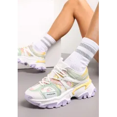 Biało-Zielone Sneakersy Na Tłoczonej Podeszwie Zdobione Licznymi Wstawkami Rozmiar 39