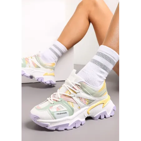 Biało-Zielone Sneakersy Na Tłoczonej Podeszwie Zdobione Licznymi Wstawkami Rozmiar 39