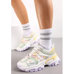 BIAŁO-ZIELONE SNEAKERSY NA TŁOCZONEJ PODESZWIE ZDOBIONE LICZNYMI WSTAWKAMI ROZMIAR 39