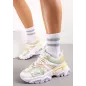 Biało-Zielone Sneakersy Na Tłoczonej Podeszwie Zdobione Licznymi Wstawkami Rozmiar 39 Biało-Zielone Sneakersy Na Tłoczonej Podeszwie Zdobione Licznymi Wstawkami Rozmiar 39