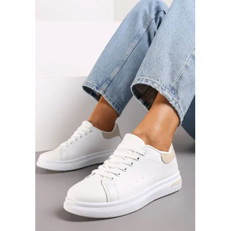 Biało-Beżowe Sneakersy Sznurowane Na Płaskiej Podeszwie Rozmiar 40 Biało-Beżowe Sneakersy Sznurowane Na Płaskiej Podeszwie Rozmiar 40