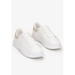 BIAŁO-BEŻOWE SNEAKERSY SZNUROWANE NA PŁASKIEJ PODESZWIE ROZMIAR 40