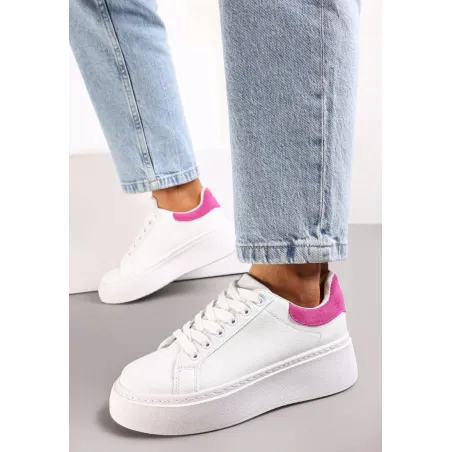 BIAŁE SNEAKERSY Z FUKSJOWYM ZAPIĘTKIEM NA PLATFORMIE ROZMIAR 40 II GATUNEK