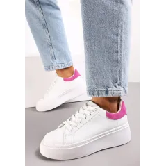 BIAŁE SNEAKERSY Z FUKSJOWYM ZAPIĘTKIEM NA PLATFORMIE ROZMIAR 37 II GATUNEK