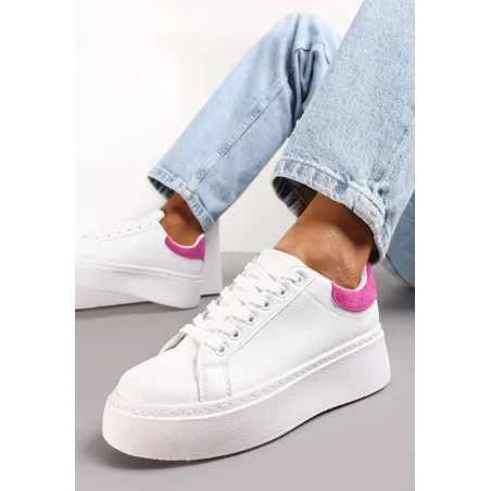 Białe Sneakersy Z Fuksjowym Zapiętkiem Na Platformie Rozmiar 37 Ii Gatunek