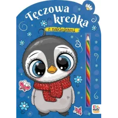 PINGWINEK. TĘCZOWA KREDKA. KOLOROWANKA Z NAKLEJKAMI