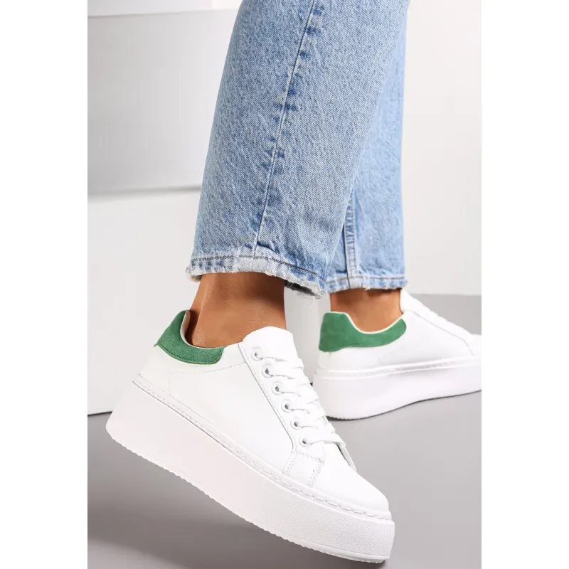 BIAŁO-ZIELONE SNEAKERSY NA PLATFORMIE ROZMIAR 41