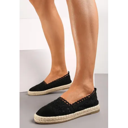 Czarne Koronkowe Espadryle Rozmiar 38