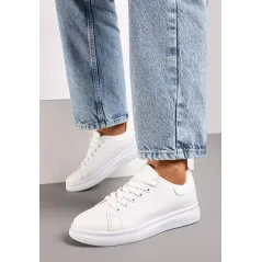 Białe Wiązane Sneakersy Na Płaskiej Podeszwie Rozmiar 38