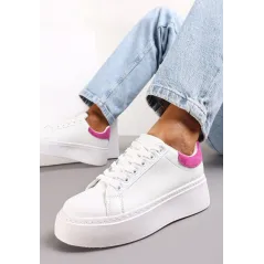 Białe Sneakersy Z Fuksjowym Zapiętkiem Na Platformie Rozmiar 37 Ii Gatunek