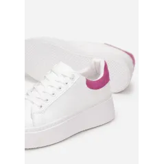BIAŁE SNEAKERSY Z FUKSJOWYM ZAPIĘTKIEM NA PLATFORMIE ROZMIAR 37 II GATUNEK