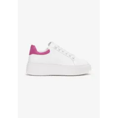 BIAŁE SNEAKERSY Z FUKSJOWYM ZAPIĘTKIEM NA PLATFORMIE ROZMIAR 37 II GATUNEK