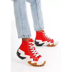 CZERWONE SNEAKERSY ZA KOSTKĘ NA PLATFORMIE Z WYPUSTKAMI ROZMIAR 37