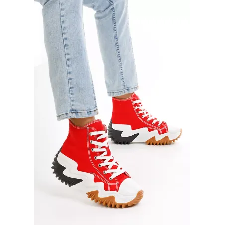 CZERWONE SNEAKERSY ZA KOSTKĘ NA PLATFORMIE Z WYPUSTKAMI ROZMIAR 38