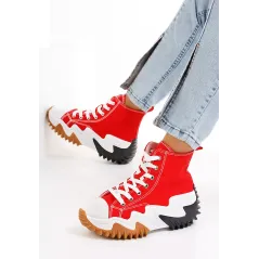 Czerwone Sneakersy Za Kostkę Na Platformie Z Wypustkami Rozmiar 38