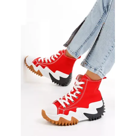 Czerwone Sneakersy Za Kostkę Na Platformie Z Wypustkami Rozmiar 38
