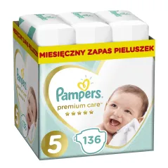 PIELUSZKI PAMPERS PREMIUM CARE ROZMIAR 5 136 SZT 11-16 KG - Procter & Gamble