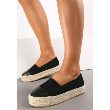 CZARNE WSUWANE ESPADRYLE NA PLATFORMIE ZE SZNURKA ROZMIAR 40
