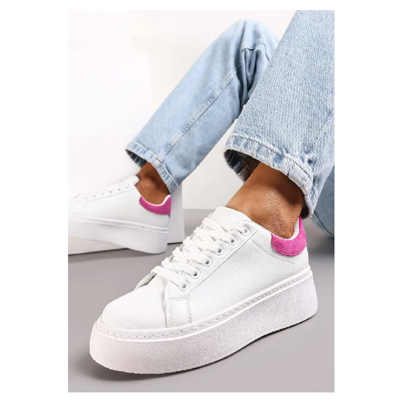 SNEAKERSY Z KOLOROWYM ZAPIĘTKIEM NA PLATFORMIE BIAŁO-FUKSJOWE ROZMIAR 40 II GATUNEK
