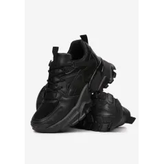 CZARNE SZNUROWANE SNEAKERSY NA GRUBEJ PODESZWIE ZE ŻŁOBIENIAMI ROZMIAR 38