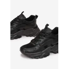 CZARNE SZNUROWANE SNEAKERSY NA GRUBEJ PODESZWIE ZE ŻŁOBIENIAMI ROZMIAR 38