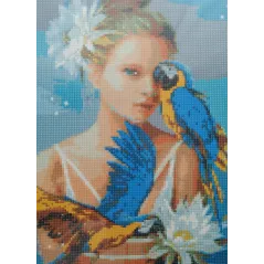 MOZAIKA DIAMENTOWA DZIEWCZYNA Z PAPUGAMI 30 X 40 CM