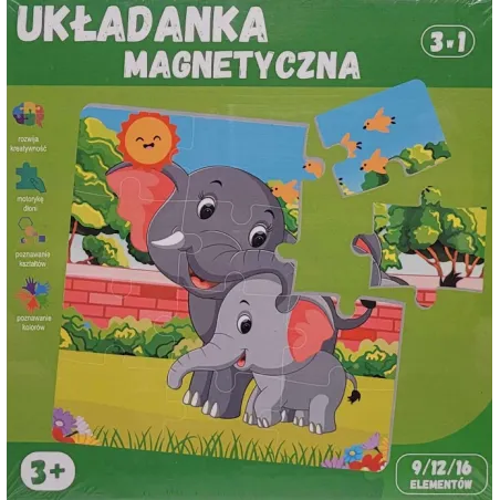 UKŁADANKA MAGNETYCZNA ZWIERZĘTA SAFARI 3W1 4+