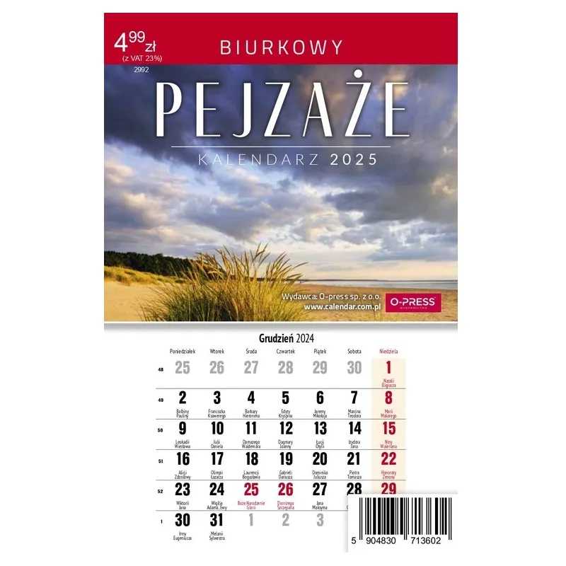 KALENDARZ BIURKOWY A5 PEJZAŻE 2025