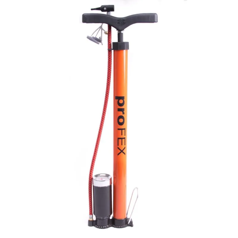 POMPKA ROWEROWA STOJĄCA Z MANOMETREM I ADAPTERAMI POMARAŃCZOWA PROFEX II GATUNEK