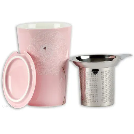 KUBEK PORCELANOWY Z ZAPARZACZEM RÓŻOWY 400 ML II GATUNEK