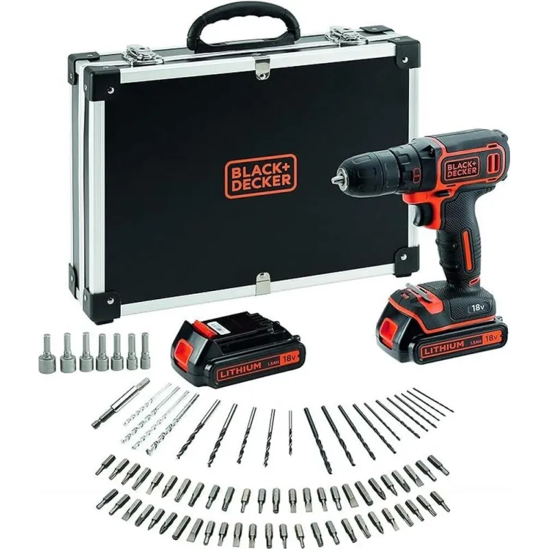 WIERTARKO-WKRĘTARKA AKUMULATOROWA BLACK&DECKER, ZESTAW 80 AKCESORIÓW W WALIZCE