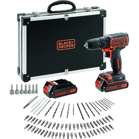 WIERTARKO-WKRĘTARKA AKUMULATOROWA BLACK&DECKER, ZESTAW 80 AKCESORIÓW W WALIZCE