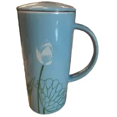 KUBEK CERAMICZNY Z ZAPARZACZEM NIEBIESKI 400 ML II GATUNEK