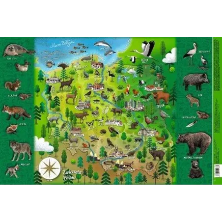 ZWIERZĘTA. MAPA POLSKI. PODKŁADKA NA BIURKO
