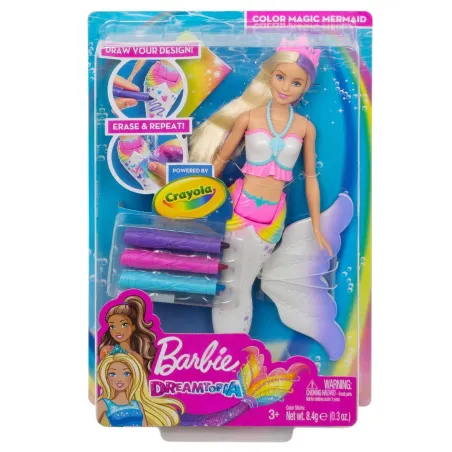 LALKA BARBIE DREAMTOPIA SYRENKA KOLOROWA MAGIA + FLAMASTRY CRAYOLA 3+ - Mattel