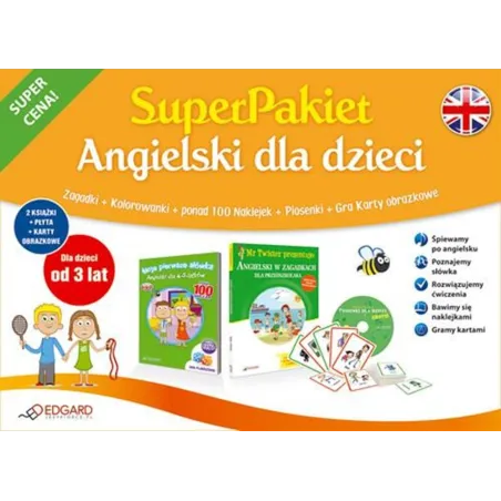 SUPERPAKIET: ANGIELSKI DLA DZIECI OD 3 LAT. ZAGADKI, KOLOROWANKI, PIOSENKI, GRA