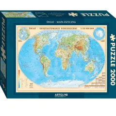 ŚWIAT MAPA FIZYCZNA 1:35 000 000 PUZZLE 2000 ELEMENTÓW ARTBLOB 14+