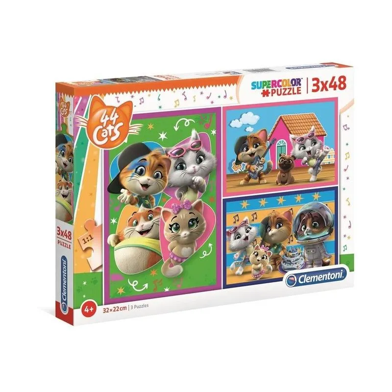44 KOTY PUZZLE SUPERCOLOR 3W1 144 ELEMENTY CLEMENTONI 4+