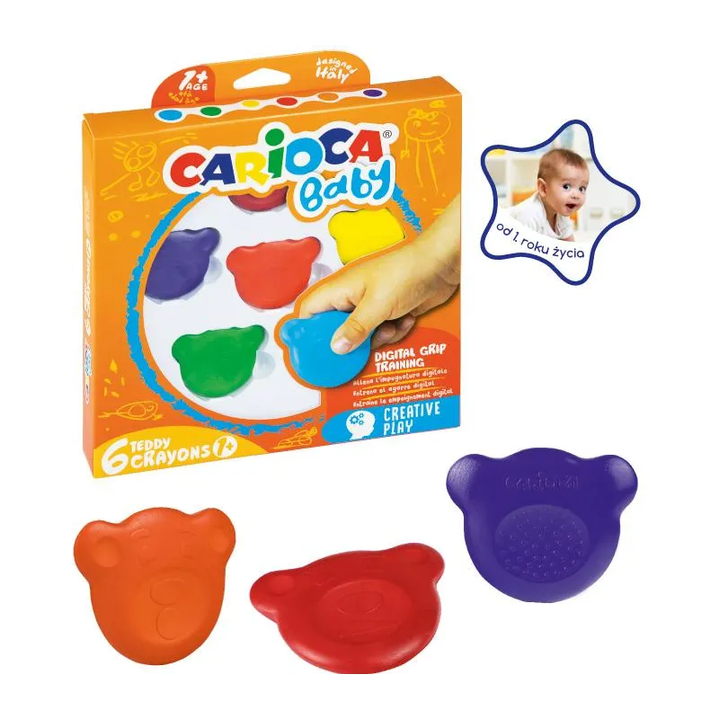 KREDKI ŚWIECOWE MISIAKI 6 KOLORÓW CARIOCA BABY