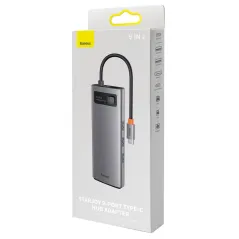 STACJA DOKUJĄCA USB-C 9W1 BASEUS METAL GLEAM SERIES – HDMI X2, USB 3.2, PD, RJ-45, CZYTNIK KART, SZARA