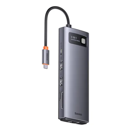 Stacja Dokująca Usb-C 9W1 Baseus Metal Gleam Series – Hdmi X2, Usb 3.2, Pd, Rj-45, Czytnik Kart, Szara