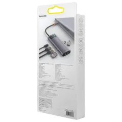 STACJA DOKUJĄCA USB-C 9W1 BASEUS METAL GLEAM SERIES – HDMI X2, USB 3.2, PD, RJ-45, CZYTNIK KART, SZARA