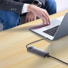 STACJA DOKUJĄCA USB-C 9W1 BASEUS METAL GLEAM SERIES – HDMI X2, USB 3.2, PD, RJ-45, CZYTNIK KART, SZARA
