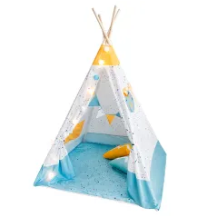NAMIOT TIPI DLA DZIECI SMIKI STRACCIATELLA 120 X 160 CM – ŻÓŁTO-NIEBIESKI, MATERIAŁOWY, ZABAWKA DO POKOJU I OGRODU 3+