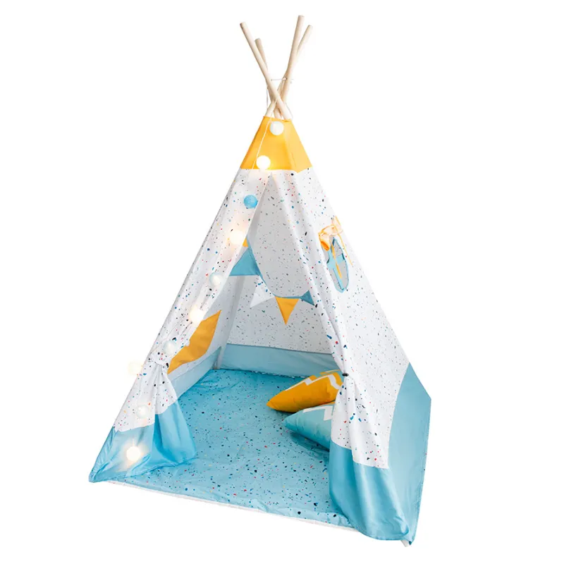 NAMIOT TIPI DLA DZIECI SMIKI STRACCIATELLA 120 X 160 CM – ŻÓŁTO-NIEBIESKI, MATERIAŁOWY, ZABAWKA DO POKOJU I OGRODU 3+