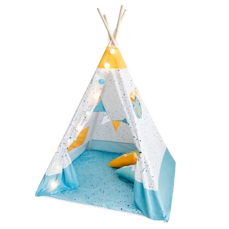NAMIOT TIPI DLA DZIECI SMIKI STRACCIATELLA 120 X 160 CM – ŻÓŁTO-NIEBIESKI, MATERIAŁOWY, ZABAWKA DO POKOJU I OGRODU 3+
