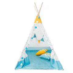 Namiot Tipi Dla Dzieci Smiki Stracciatella 120 X 160 Cm – Żółto-Niebieski, Materiałowy, Zabawka Do Pokoju I Ogrodu 3+